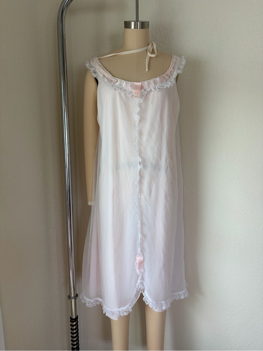 Delicate Vintage Pink Lace-Trim Nightgown